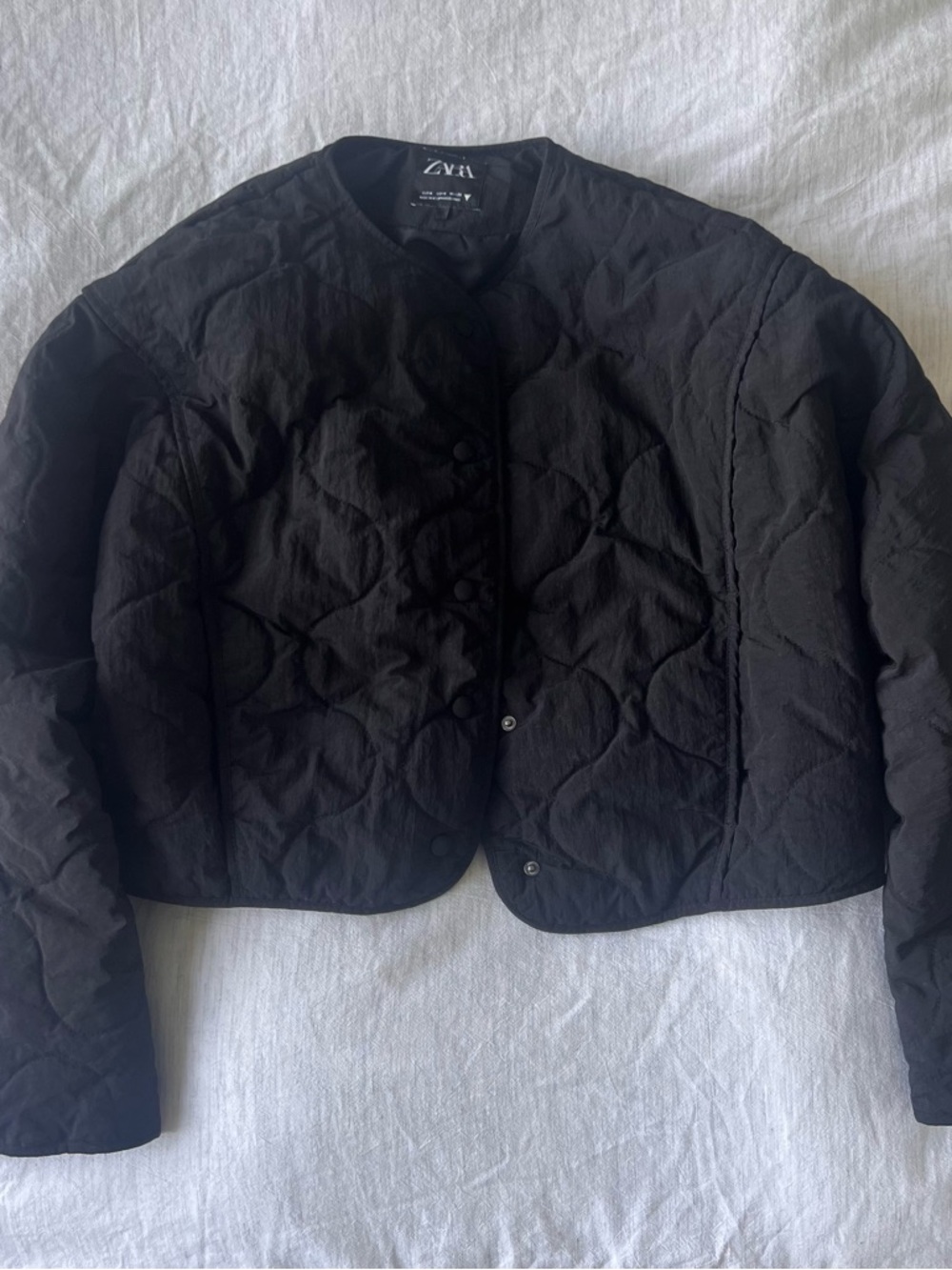 Zara Black Quilted Round-Neck Puffer Jacket